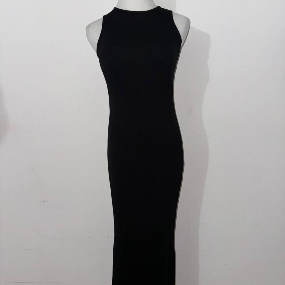 Popilush Built-In Shapewear Crew Neck Sleeveless Maxi Lounge Dress - Black - XL